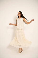 Choklate Paris Besticktes Tüll-Top - Ecru ärmellose Top