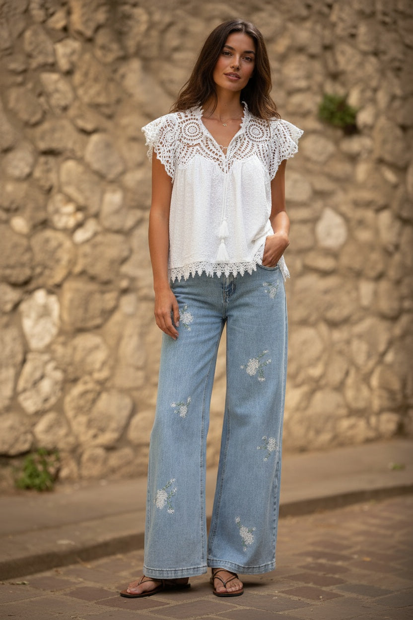 Choklate Paris Bluse "Elsa" aus bestickter Baumwolle Weiß