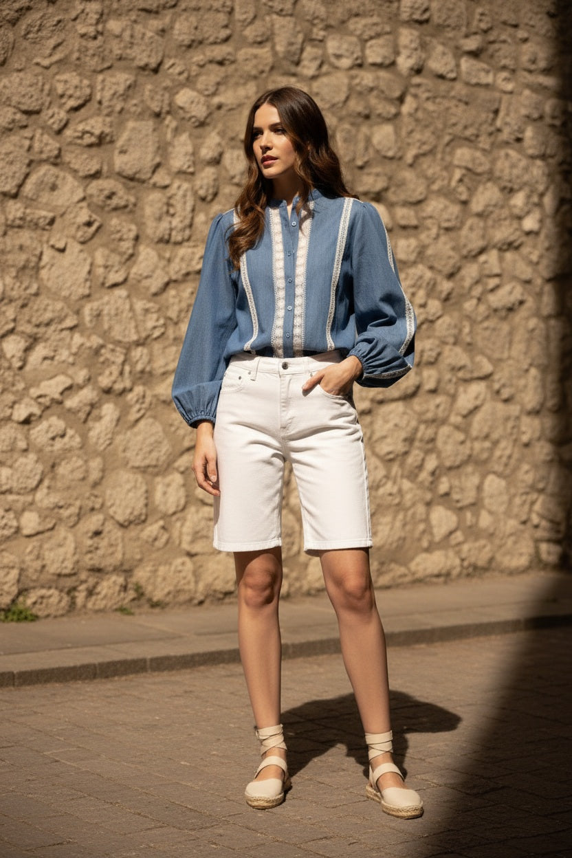 Choklate Paris Denimbluse mit Spitze aus Baumwolle