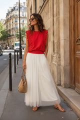 Choklate Paris Crop-Top aus Baumwolle mit Spitzenbesatz – Rot