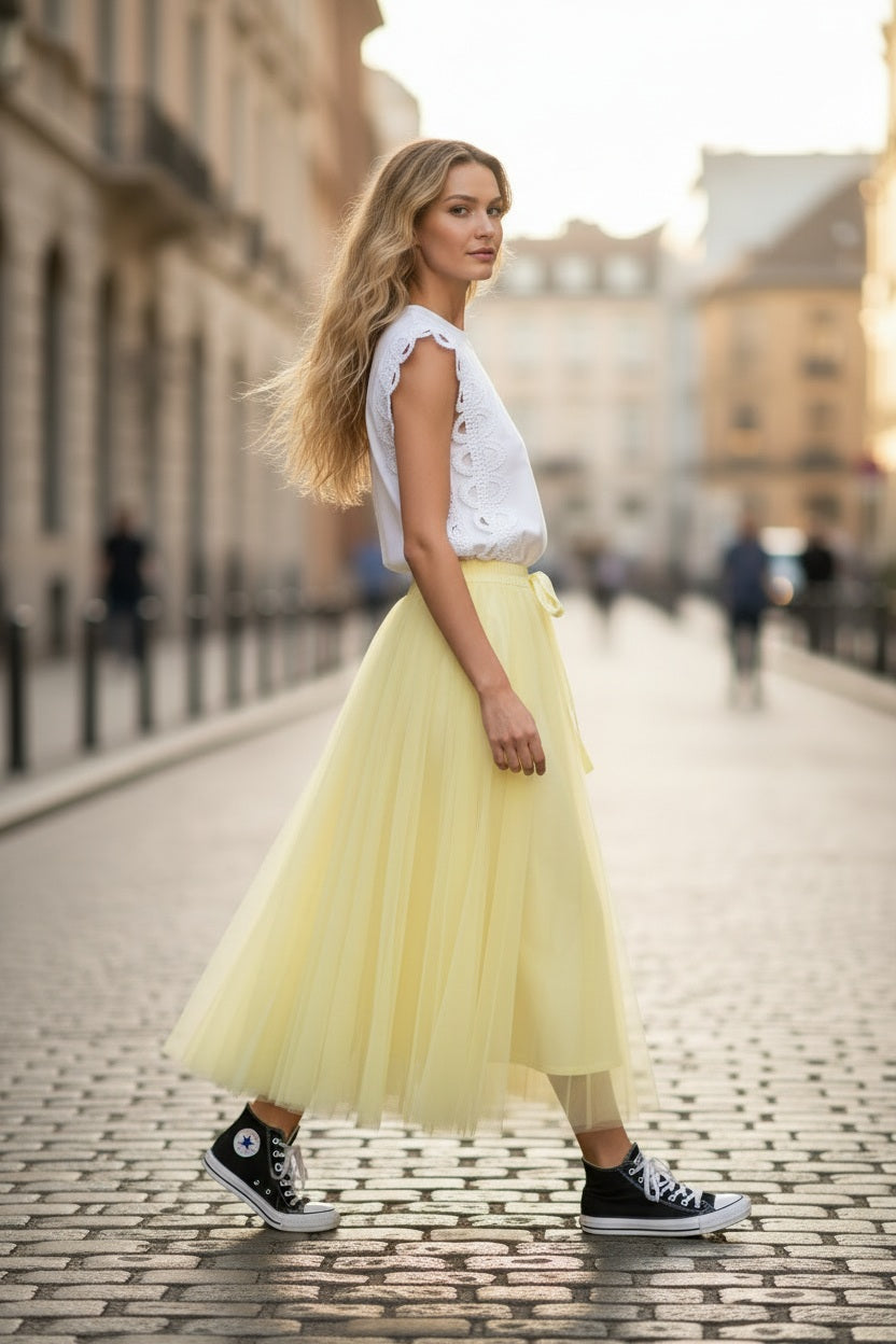 Choklate Paris Crop-Top aus Baumwolle mit Spitzenbesatz Weiß