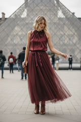Choklate Paris Satin-Top Elisabeth dunkles Burgunderrot mit Schleife