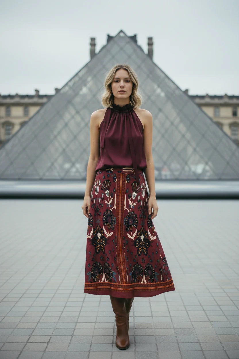 Ange Paris langer Modal-Rock ROBILIANE Tulipa Bordeaux
