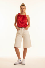 Ana & Lucy Bermuda-Shorts Baggy Dad "Clara" weiter Schnitt - Ecru