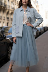 Choklate Paris Jeansjacke Thesse Hellblau mit Tweed-Details