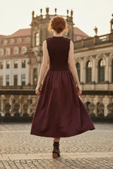 Choklate Paris Kleid Steffi Materialmix mit Stehkragen Bordeaux