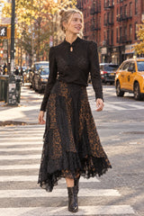 Choklate Paris asymmetrischer Leopardenrock mit Spitze in Kakao