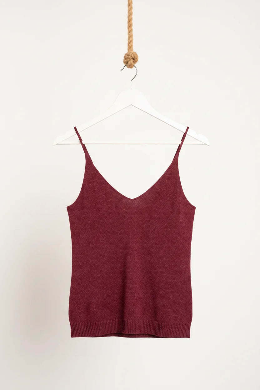 Choklate Paris Lurex-Top Bordeaux – Feinstrick mit feinem Glanz