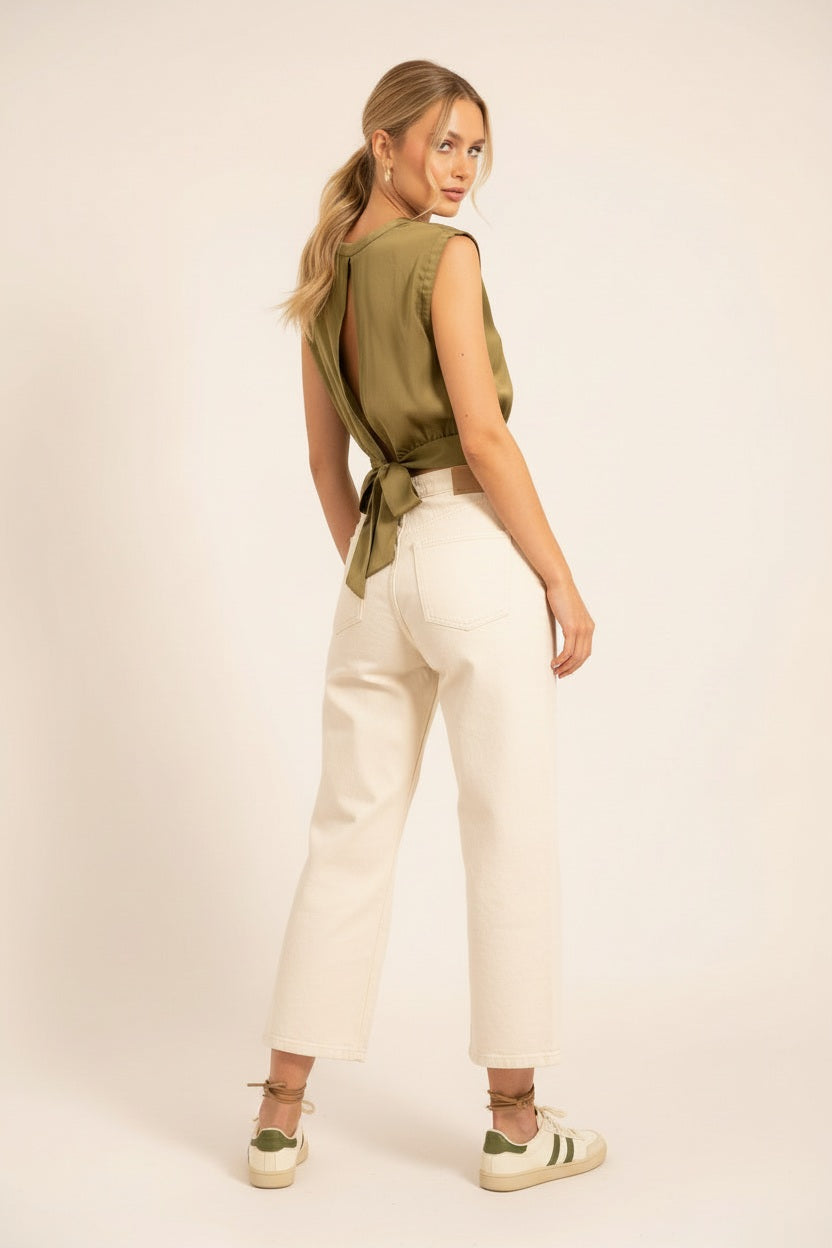 Ana & Lucy Barrel-Jeans "Livia" Cropped – Écru
