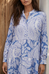 Choklate Paris Marbella Maxikleid Seide Viskose Paisley Blau Weiß