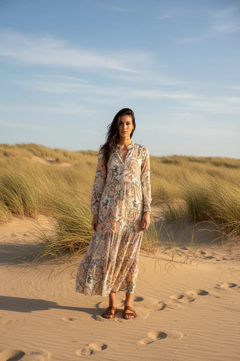 Choklate Paris Maxikleid Paisleymuster Marbella - Viskose & Seide - Rose