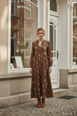 Choklate Paris Maxikleid Marbella Choco – Braunes Paisleykleid aus Viskose und Seide