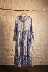 Choklate Paris Marbella Maxikleid Seide Viskose Paisley Blau Weiß