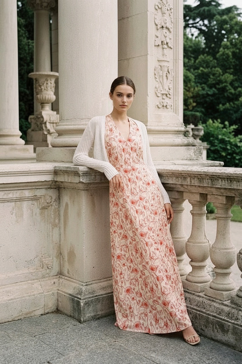 Choklate Paris Maxikleid Rouge aus Baumwolle | Florales Sommerkleid im French Style