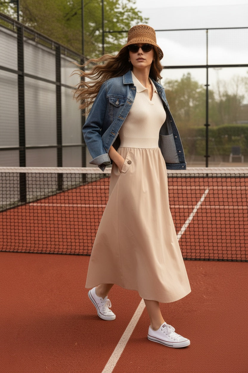 Choklate Paris Polokleid Suzanne Ecru Beige Materialmix