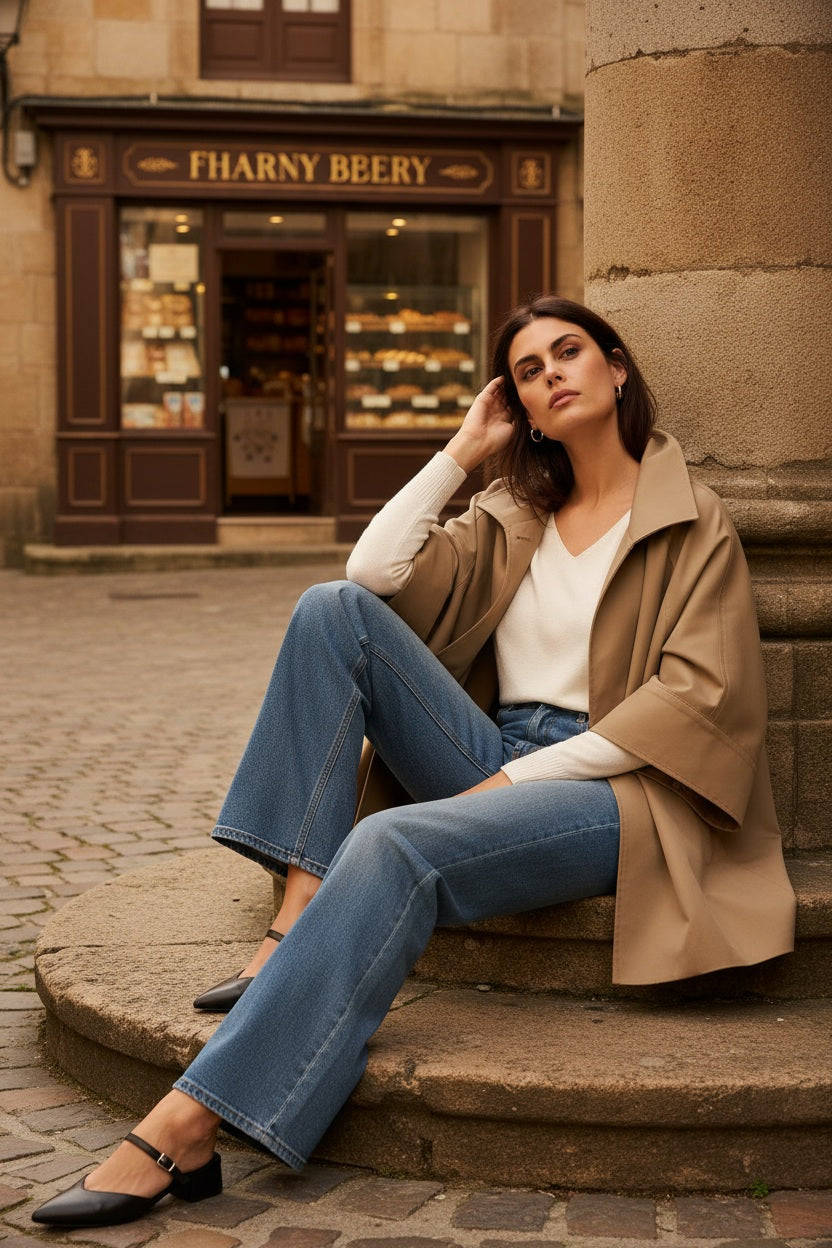 Choklate Paris feiner V-Ausschnitt Pullover aus Tencel und Lurex Creme