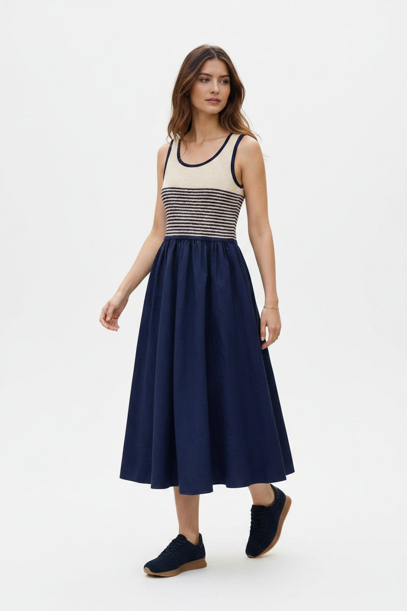 Choklate Paris Kleid Riviera Urbaine Materialmix Marineblau