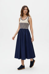 Choklate Paris Kleid Riviera Urbaine Materialmix Marineblau