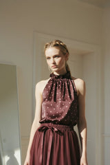 Choklate Paris Satin-Top Elisabeth mit Punkteprint Pflaume/Rosé