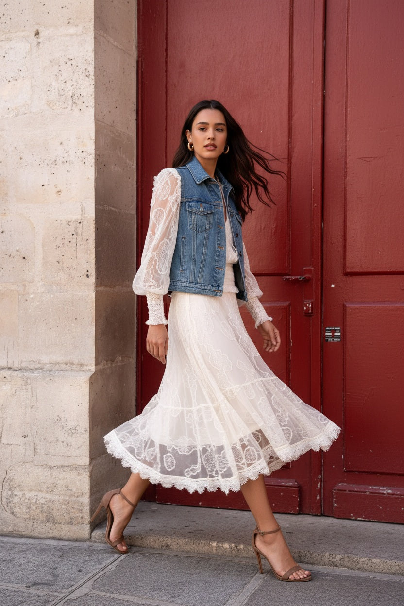 Choklate Paris Asymmetrischer Spitzenrock September Ecru - Bohemian Chic