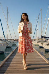 Choklate Paris Sommerkleid Sienna Midi Ecru/Rot Hibiskus-Print Viskose