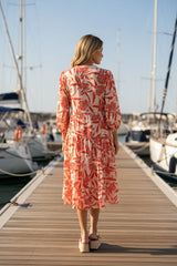 Choklate Paris Sommerkleid Sienna Midi Ecru/Rot Hibiskus-Print Viskose