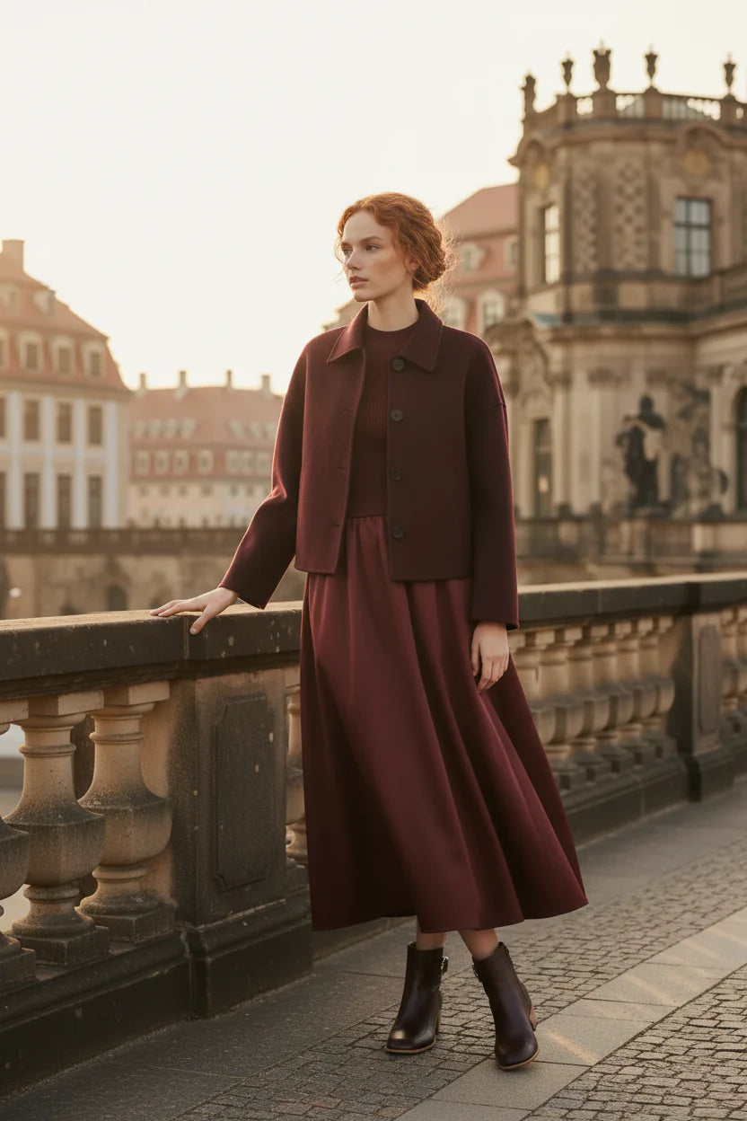 Choklate Paris Kleid Steffi Materialmix mit Stehkragen Bordeaux