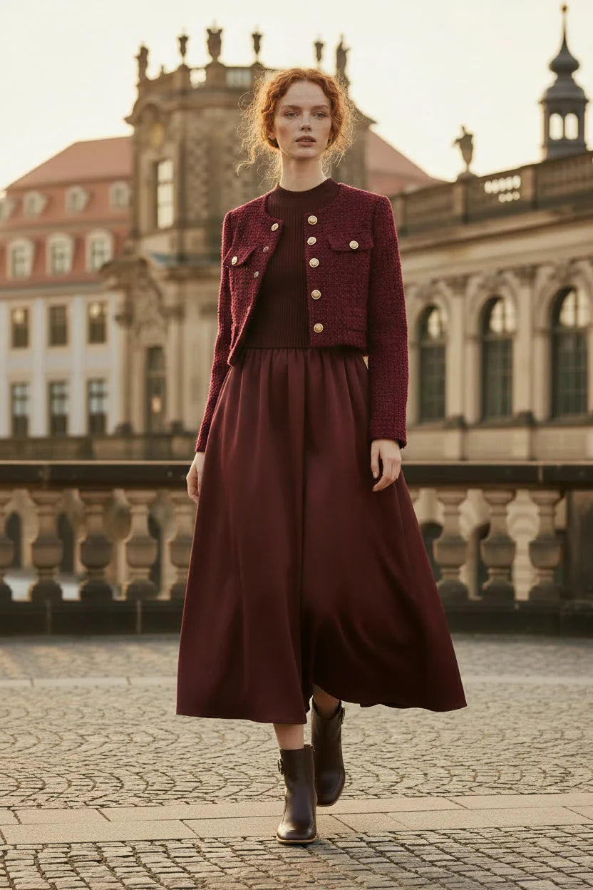 Choklate Paris Kleid Steffi Materialmix mit Stehkragen Bordeaux