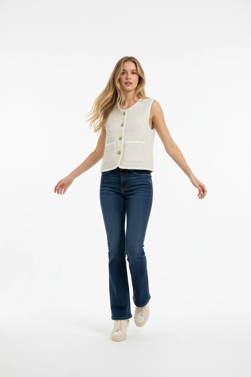 Choklate Paris Ärmellose Tweed-Weste Ecru