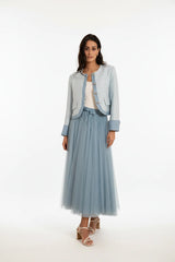 Choklate Paris Tweedjacke mit Denim-Details - Hellblau