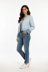 Choklate Paris Tweedjacke mit Denim-Details - Hellblau