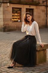 Choklate Paris feiner V-Ausschnitt Pullover aus Tencel und Lurex Creme