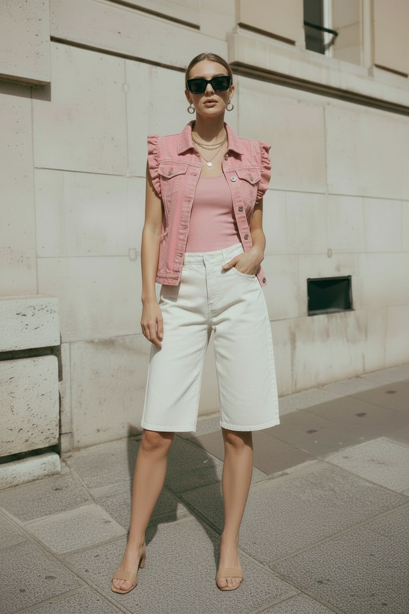 Ciminy Jeansweste "Zarina" Fuchsie mit Volants