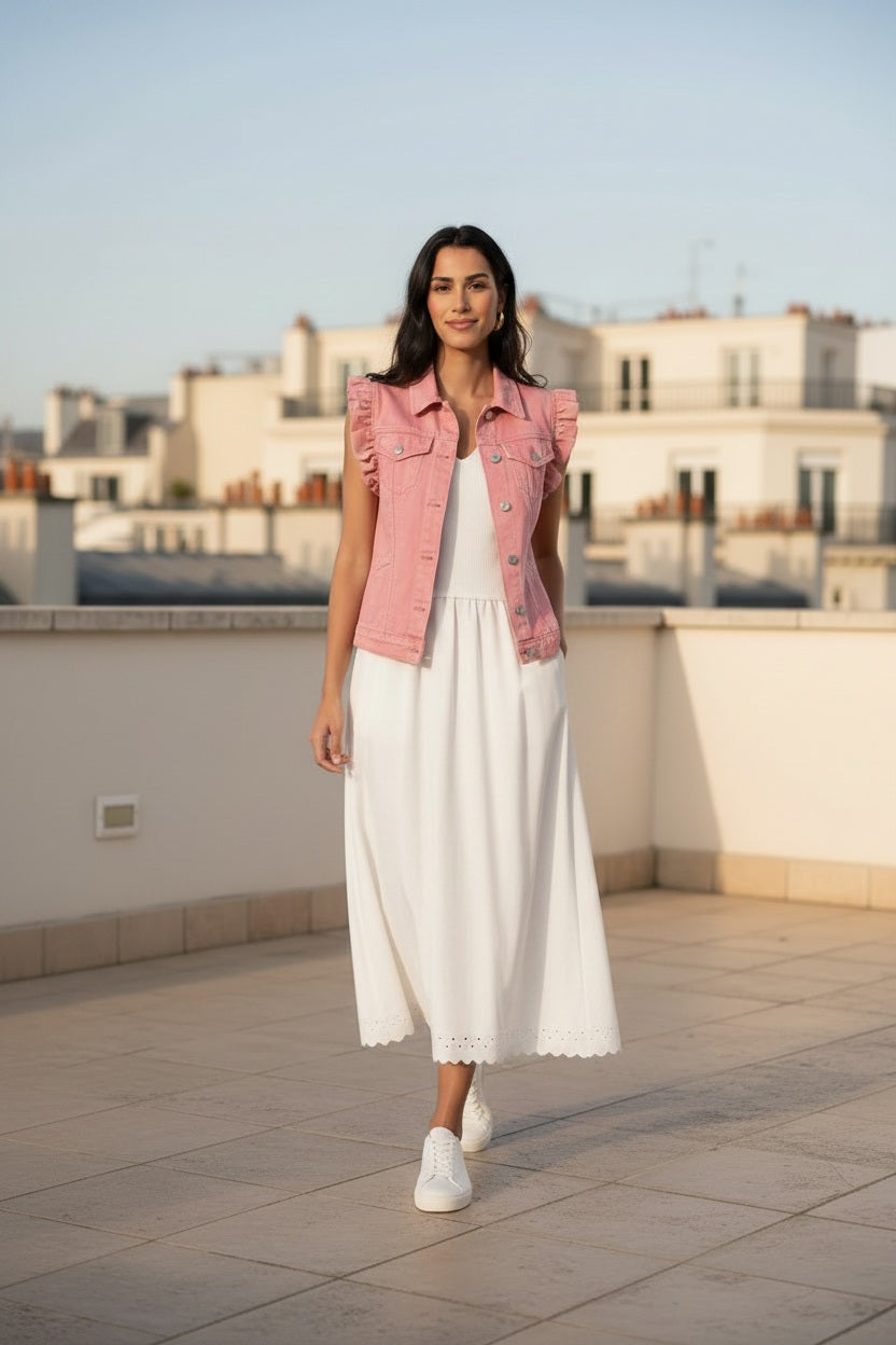 Ciminy Jeansweste "Zarina" Fuchsie mit Volants