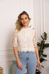 Choklate Paris Eléanore Kurzarm-Spitzentop Ecru