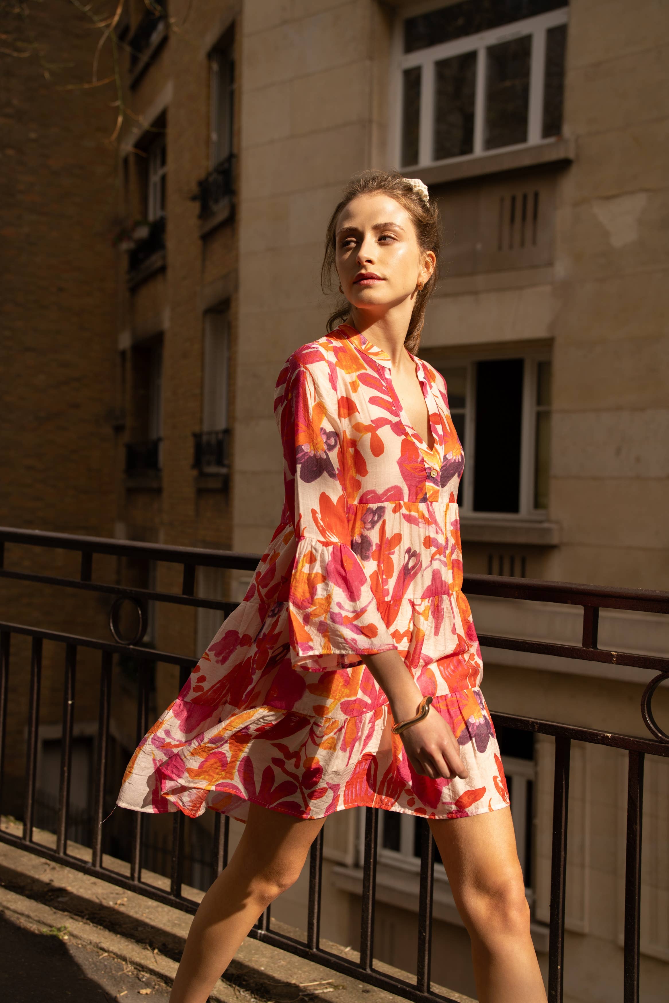Choklate Paris Sommerkleid Saint-Tropez Orange-Pink aus Viskose-Seide