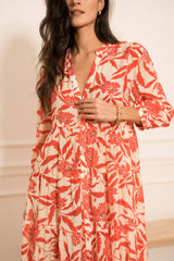 Choklate Paris Sommerkleid Sienna Midi Ecru/Rot Hibiskus-Print Viskose