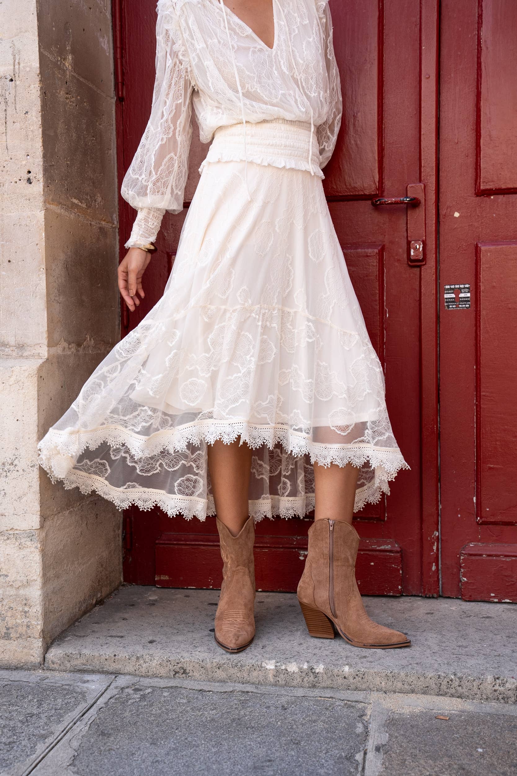 Choklate Paris Asymmetrischer Spitzenrock September Ecru - Bohemian Chic