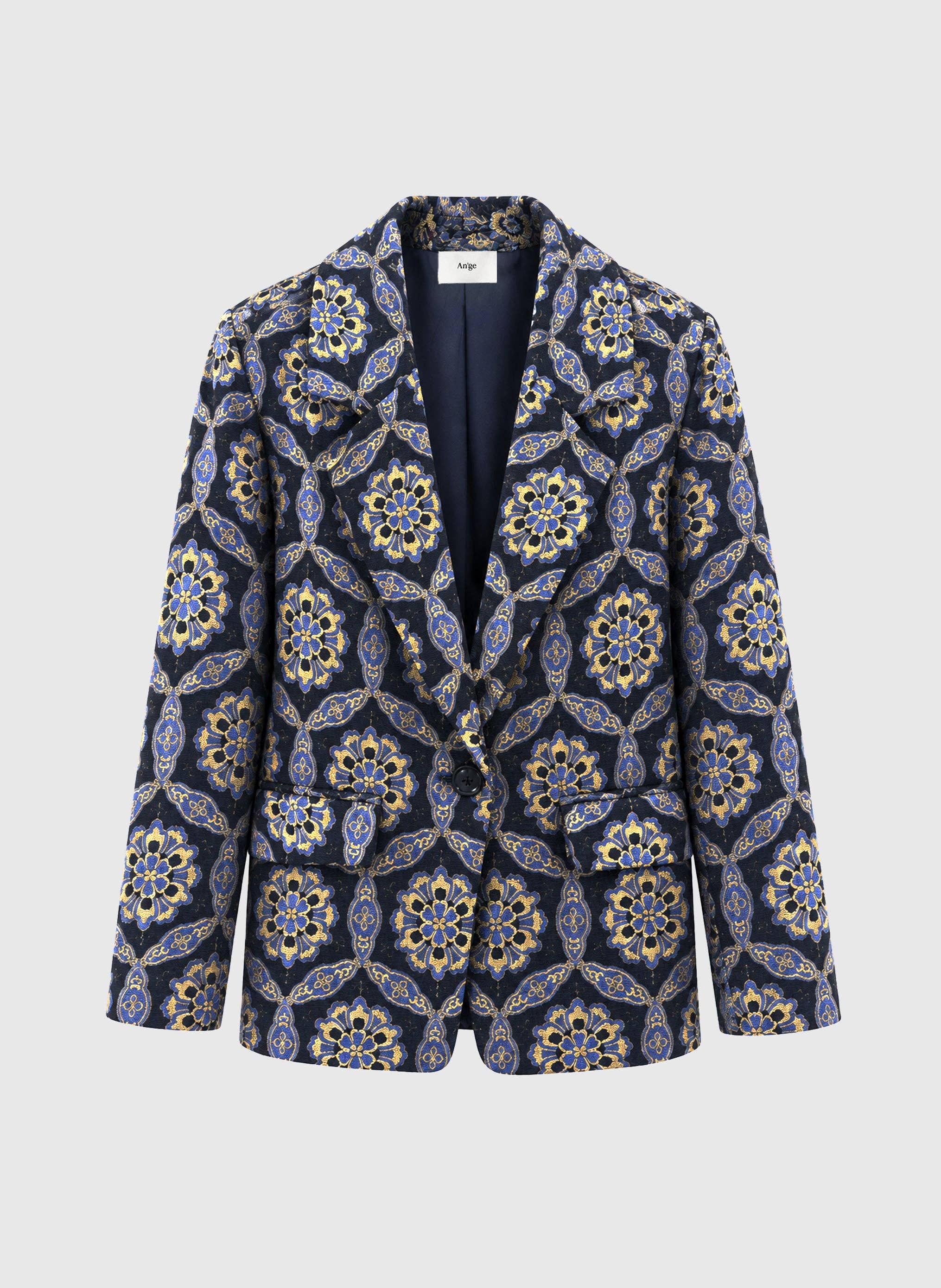 An'ge Paris Blazer Harlemo Schwarz-Blau Jacquard Gerader Schnitt