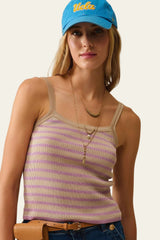 Q2 Beiges Trägertop mit fliederfarbenen Streifen und Trägern - Beige | Rippstrick