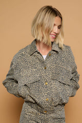 Minueto Jeansjacke Leo Beige Animal-Print 100% Baumwolle