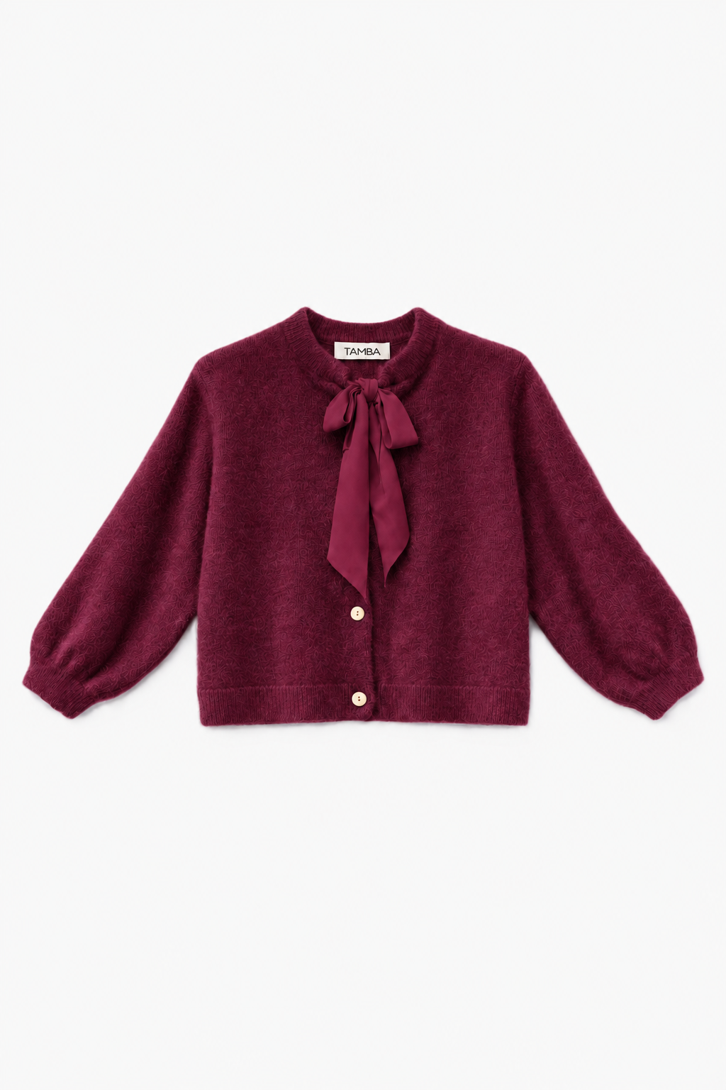 Tamba Flauschige Strickjacke mit Schluppenkragen Bordeaux