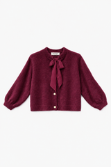 Tamba Flauschige Strickjacke mit Schluppenkragen Bordeaux