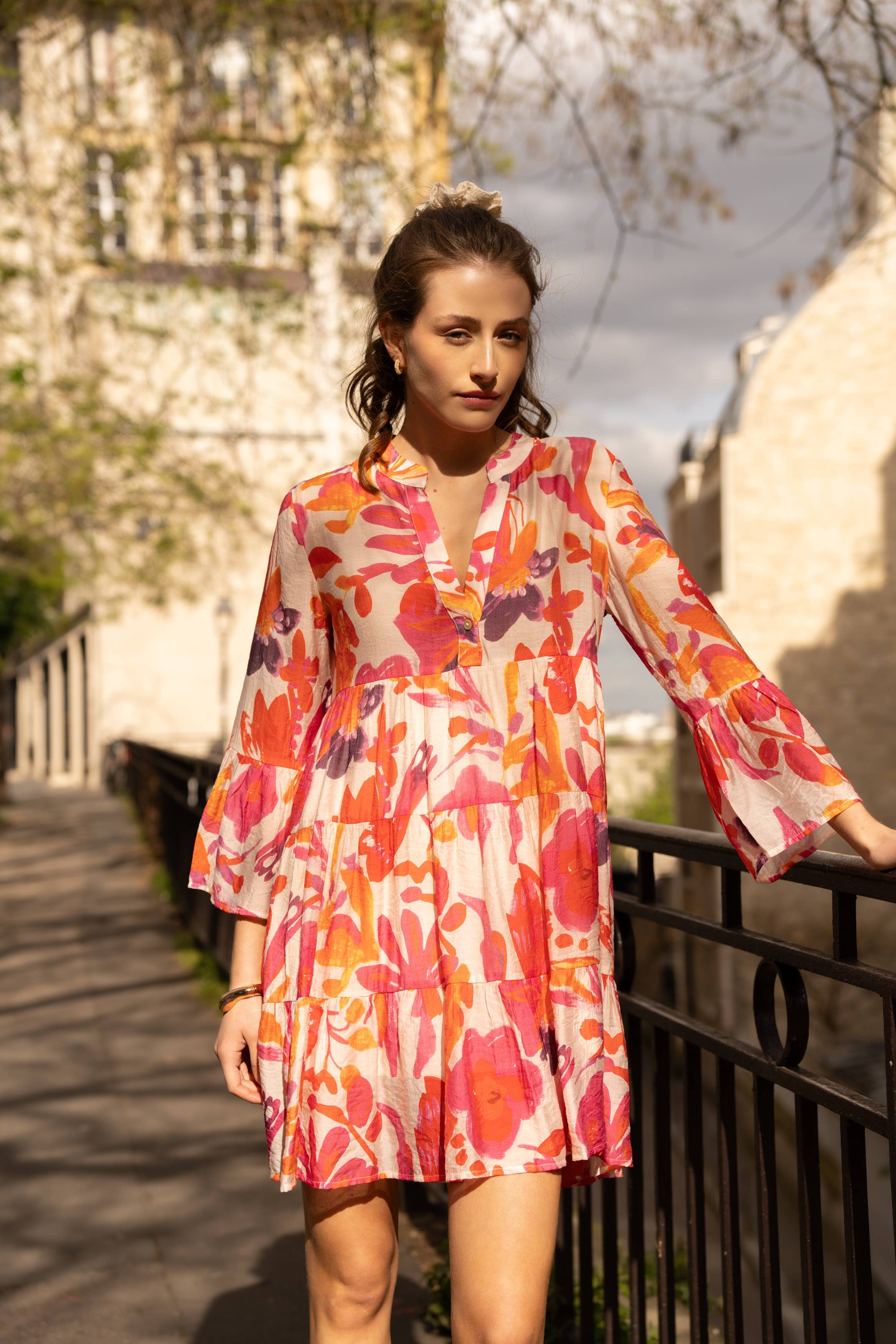 Choklate Paris Sommerkleid Saint-Tropez Orange-Pink aus Viskose-Seide