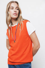 Lanidor - Pullunder aus feinem Strick in leuchtendem Orange - Ärmellos