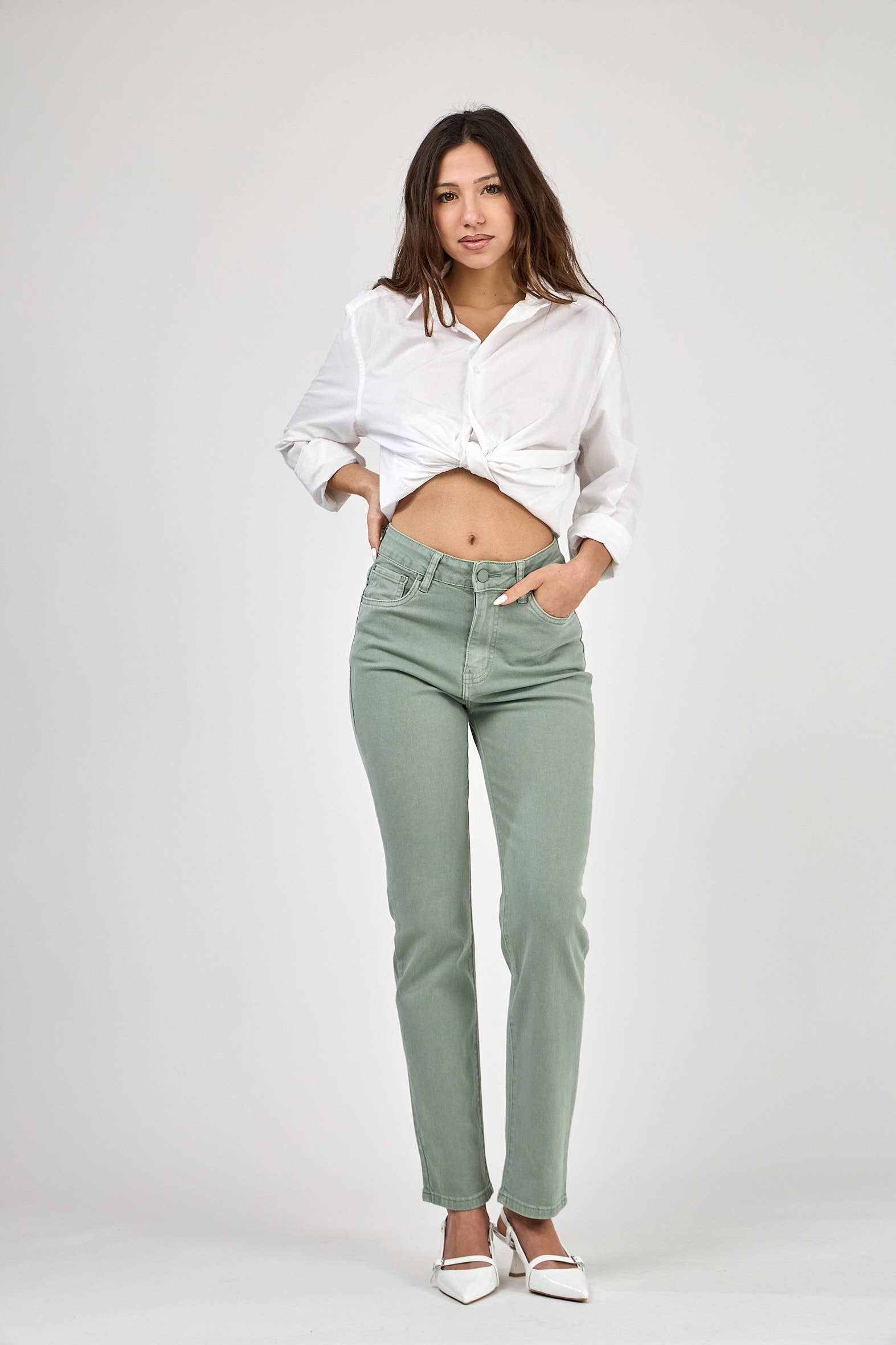 DAMENHOSE MIT GERADER BEINFORM IN FARBE - "Élodie": Crème / Standard - Gerades Bein / 1(T36) 1(T38) 1(T40) 1(T42) 1(T44)