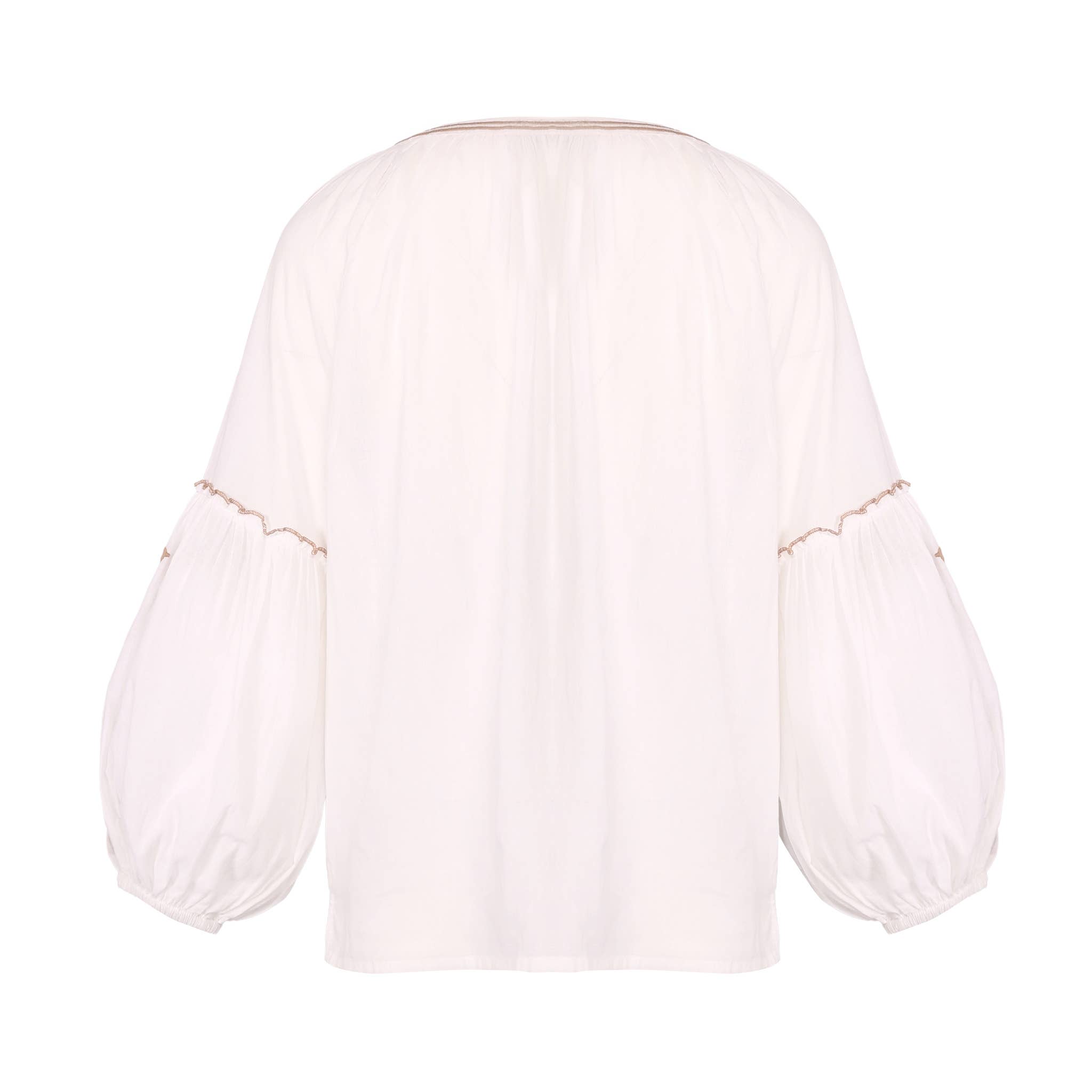 JEP Holland Bestickte Bluse Weiß Beige 100% Baumwolle Boho
