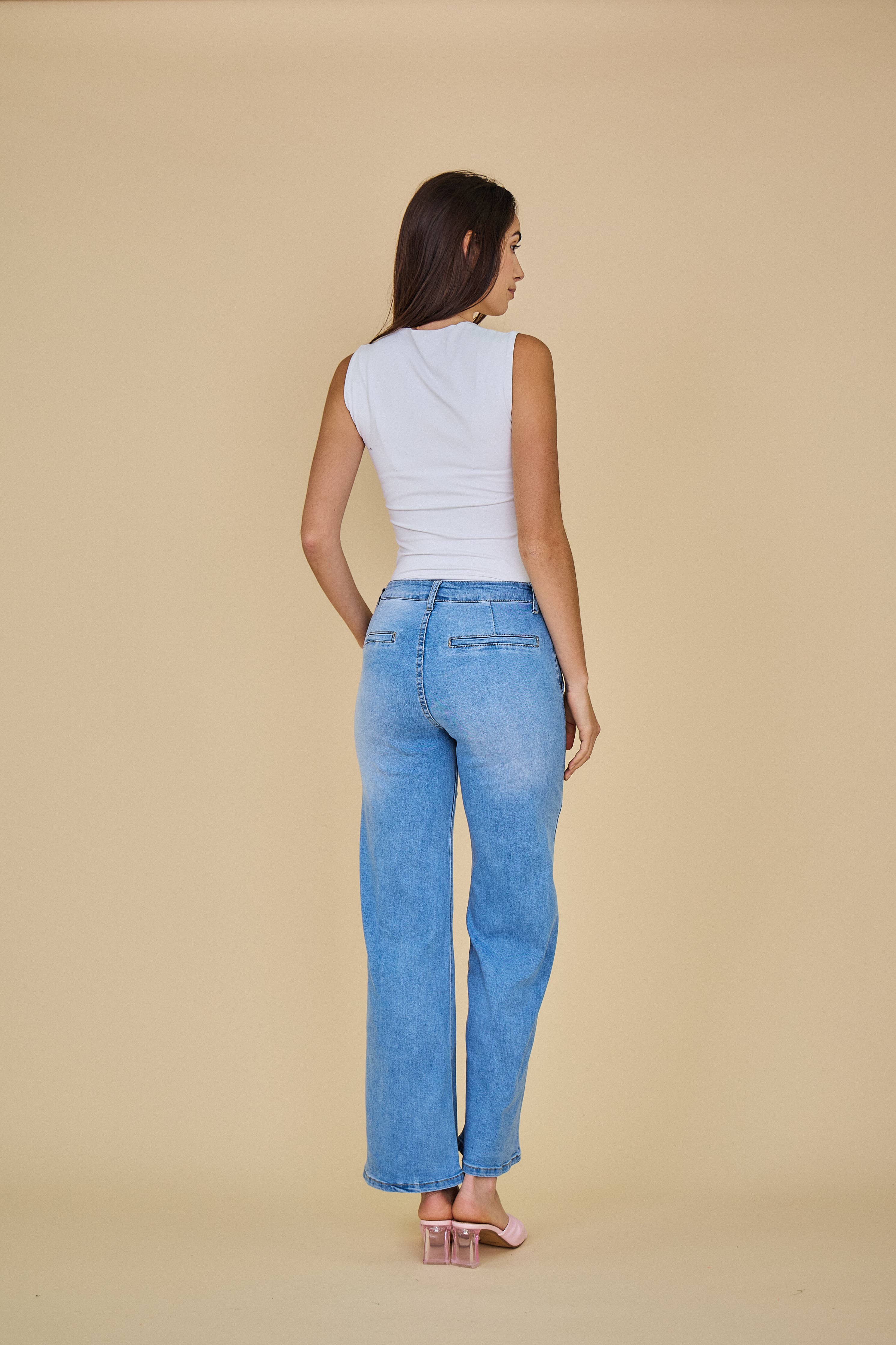 Ana & Lucy Damen-Jeans mit weitem Bein und Chino-Taschen Hellblau