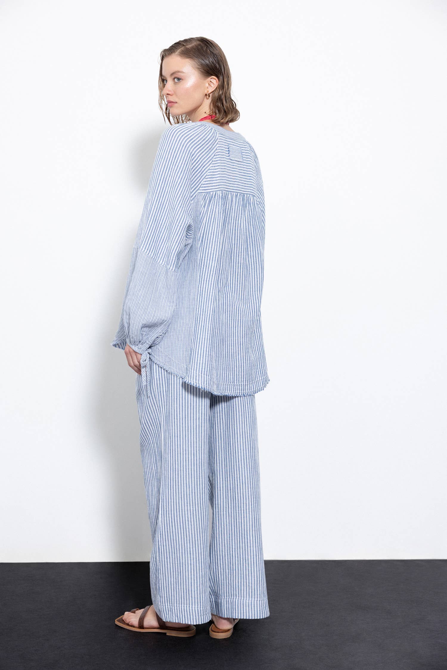 Lanidor Gestreifte Oversize Bluse Hellblau 100% Baumwolle