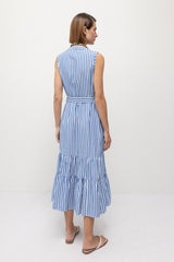 Lanidor Midikleid Blau Weiß Gestreift mit Bindegürtel